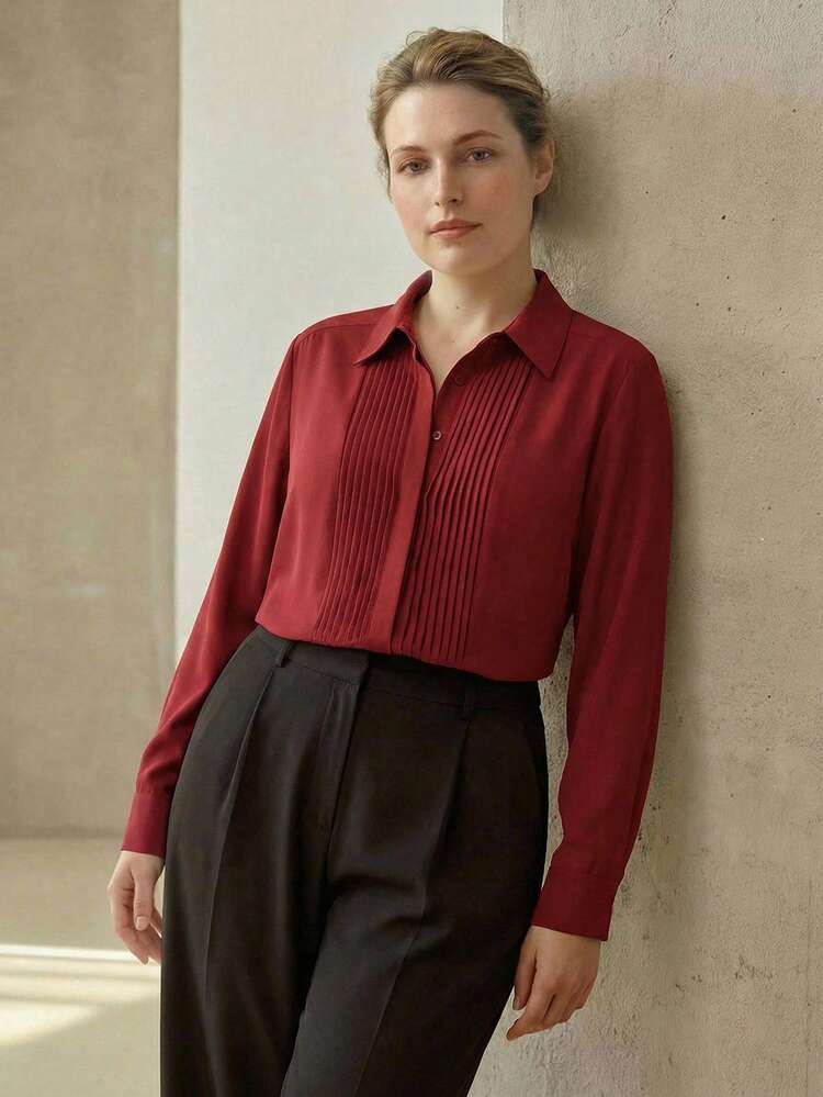 PLUS SIZE WOMEN'S PINTUCKS SHIRT, SPRING