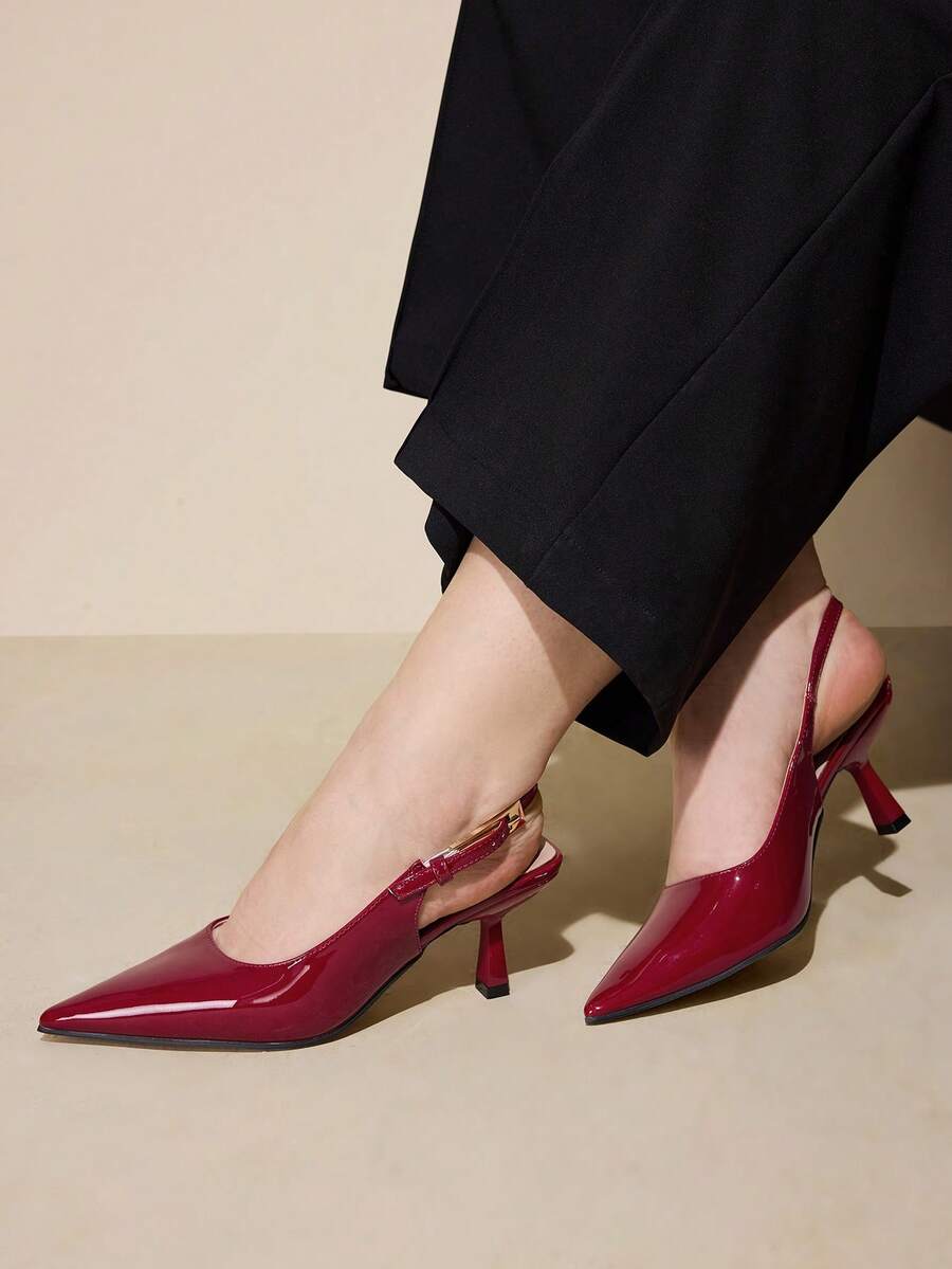 CUCCOO CURVES 女士纯色简约尖头休闲宽楦优雅圣诞婚鞋 - 暗紅色 - 查看 1