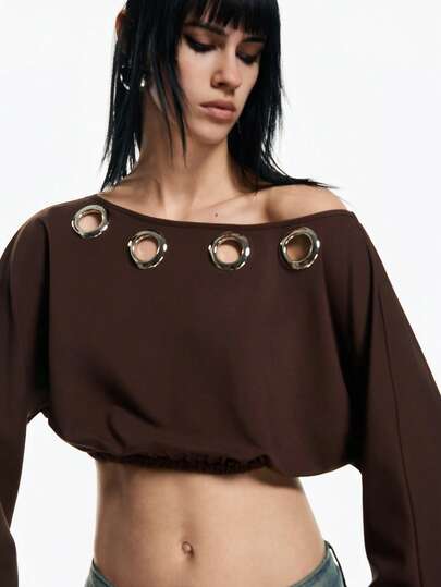 Airlisse Kadınlar için Sırtı Açık, Bağlamalı Askılı, Kısa Kesimli, Omuzları Açık, Uzun Kollu Sweatshirt, İlkbahar/Yaz