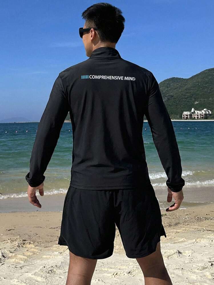 Spring Letter Print Slim Fit Athletic T-Shirt For Men Long Sleeve Tops Women