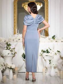 Modelyn 女士褶裥优雅收腰长款派对连衣裙 - 藍色 - 查看 5