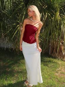 Sydney Algeri Elegant Commuter Minimalist Solid Color Bandeau Top - Burgundy - View 3
