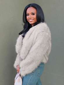 Steph T 女士浅灰色长袖休闲羽绒服，秋冬时尚女装 - 淺灰色 - 查看 6