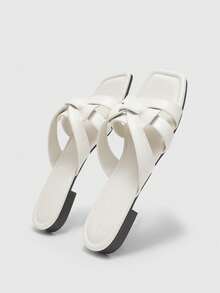 CUCCOO BIZCHIC Beach Daily Outer Wear Square Toe Slippers Women's Spring And Summer New Fashion Simple And Versatile Slip-On Shoes Holiday Comfortable Soft-Soled Sandals - Off-white - View 7