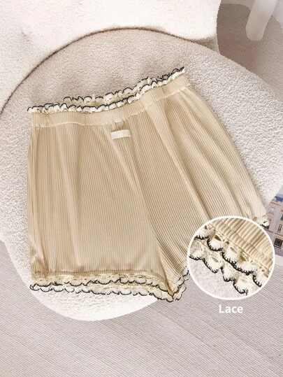 CosyJoli Plus Size Women Leggings, Lace Trim Pants, Casual Women Shorts, Mini Leggings Ruffle Shorts  Elegant Shorts Spring/Summer Casual Short For Women Bloomers Ruffle Shorts