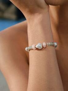 Opalesca 18K Gold Plated Irregular Pearl Beaded Ocean Wind Bracelet - Blue - View 1