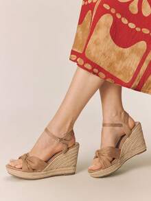 Styleloop Summer Vacation Casual Twist Knot Thick Bottom Wedge Sandals - Apricot - View 4