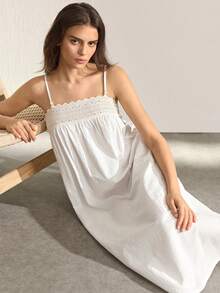 Ocili Women's Loose Fit Hollow Out Embroidery Camisole Dress, Loungewear - White - View 7