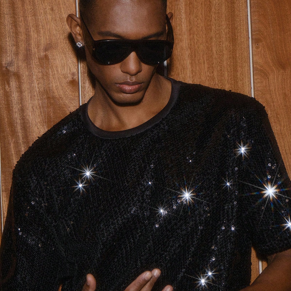 Men Casual Loose Beaded Short Sleeve Sequin T-Shirt, For Party, For Friends Glitter Outfit Menglitter Shirt Mensequin Top Mensequin Men Rhinestone Clothes Men Men's Sparkly Shirt Black Sequin Shirt Me 