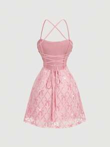 MOD Vestido mini con lentejuelas en color albaricoque con espalda descubierta, vestido para el Día de San Valentín, vestido de Año Nuevo, vestido de fiesta, vestido elegante, vestido f - Rosa - Ver 5
