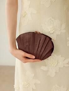 MOTF PREMIUM LADIES CLUTCH, PLEATED SHELL CLUTCH - Coffee - View 7
