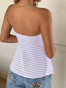 CovetEZ 薰衣草色条纹褶皱抹胸上衣，夏季 - 淡紫色 - 查看 2