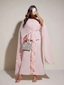 Viva Relle 大码女士优雅浪漫雪纺披肩，适合婚礼宾客、正式礼服、飘逸长裙，春夏皆宜 - 粉色 - 查看 1