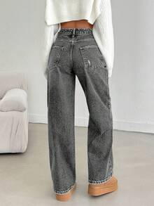 EURMUSE LOW RISE STRAIGHT CUT ASYMMETRIC BELT JEAN - Grey - View 2
