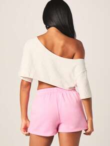 Missguided x Playboy Women's Pink Drawstring Elastic Waist Casual Jogger Shorts With Bunny Logo Print - Pink - View 3