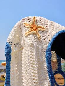 Opulessa Women's Fashionable Starfish Decor Knitted Shorts For Vacation Summer Outfit For Women, Vacation Outfits,Party Outfit,Beach Vacation Outfits For Women, Spring Summer Outfits, Festival Outfits, Elegant Party Outfits, Beach Vacation Outfits, Wedding Guest Outfits, Formal Graduation Outfits, Y2K - White - View 6