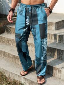 Manfinity RSRT Men's Colorful Patchwork Elastic Waist Straight Leg Pants - Blue - View 8