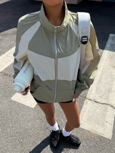 Muchica Nylon Raglan Color Block Lightweight Outdoor Jacket,Spring / Summer Outfits,Going Out Tops,Climbing Outfits