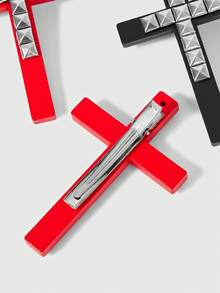 ROMWE 4 Piezas de Horquillas de Pelo con Cruz Oscura, Pasadores de Pelo de Estilo Punk con Remaches, Accesorios de Pasadores de Pelo Contrastantes Negro y Rojo Estilo Y2K - Negro rojo - Ver 4