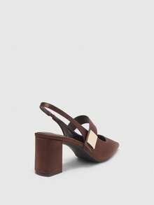 CUCCOO BIZCHIC Chaussures à talon épais à bout pointu, mode et confortables pour les déplacements et les vacances, avec boucle carrée simple en tissu sardine marron café - Marron - Voir 9