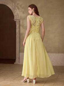MOTF PREMIUM WOMEN'S LACE PATCHWORK FLOWING LONG DRESS - Yellow - View 4