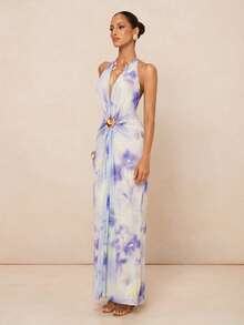 Lumalex 女士露背吊带无袖优雅长裙，时尚夏季 - 杏色 - 查看 11