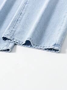 Tween Girls' Casual Denim Set, New Fashionable Minimalist Comfortable Light Blue Washed Denim Outfit - Blue - View 8