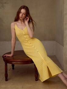 MOTF PREMIUM WOMEN'S CASUAL & DATE MID-LENGTH KNITTED DRESS, SPRING/SUMMER - Yellow - View 7