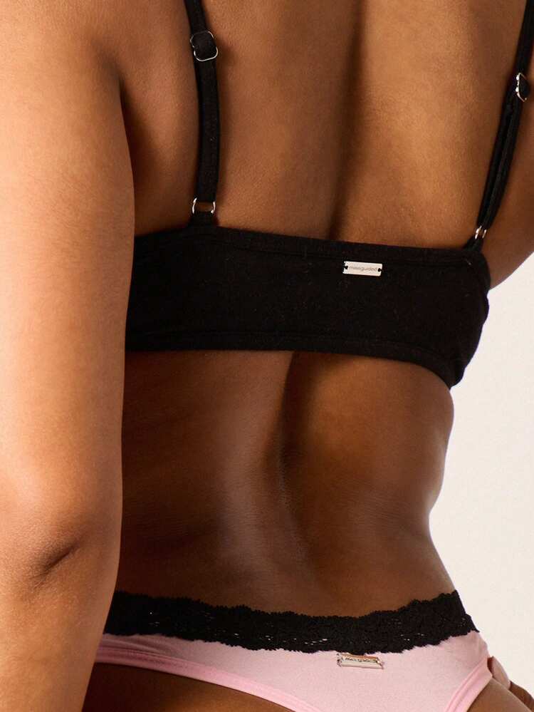 Missguided x Playboy Flirty Lace Trim Thong Underwear With Rhinestone Logo For Intimate Occasions And Special Moments