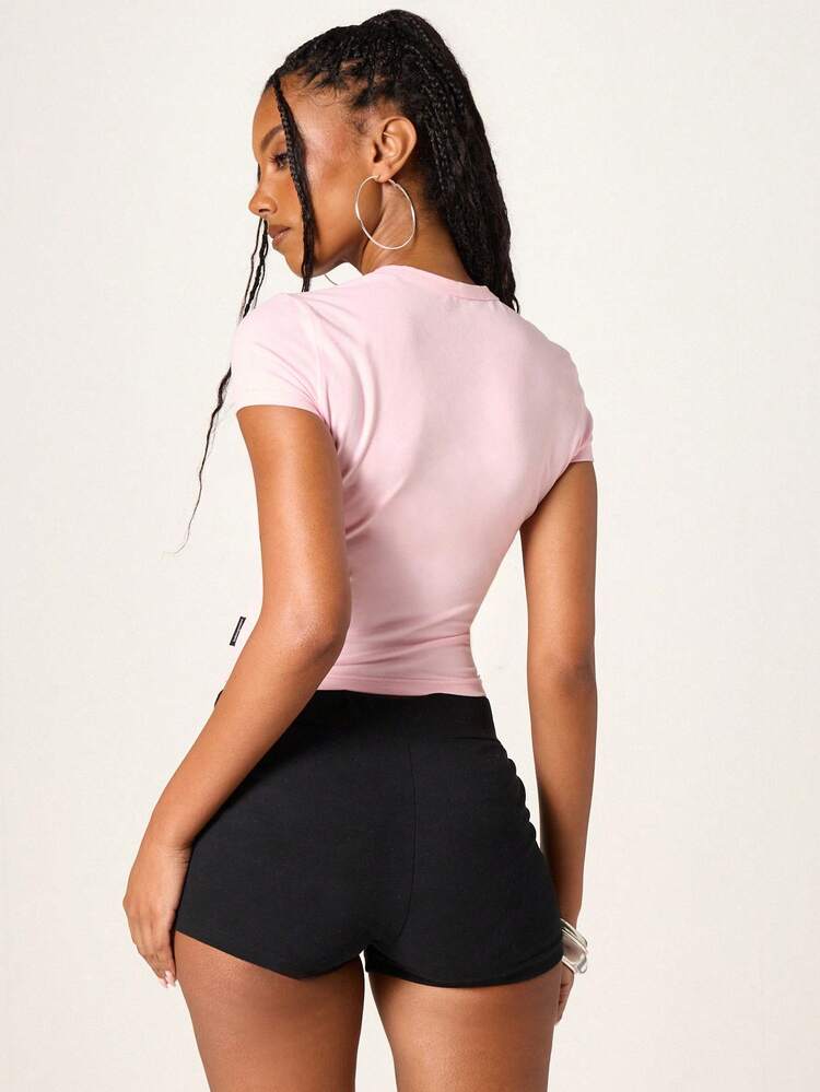 Missguided x Playboy Women Bunny Logo Graphic Fitted Short Sleeve Crew Neck Tie Dye Print Fashion Top Casual Summer T-Shirt