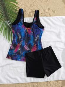 Swim Lushoire 2026 Spring/Summer New Sleeveless Round Neck Dress-Style Printed Modest Mature Tankini Swimwear Set - Multicolor - View 6