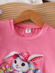 1件女童短袖圆领T恤，春夏款 - 粉色 - 查看 3