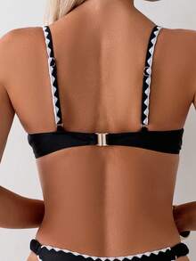 Swim Basics Áo bikini nữ gợi cảm có gọng và đệm mút, viền răng cưa, màu trơn, thích hợp cho mùa xuân/hè. - màu đen - Xem 3