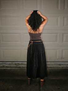 Steph T 女士四季皆宜音乐会锐舞节外出狂欢蕾丝黑色半身裙 - 黑色 - 查看 2