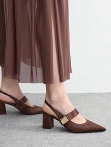 CUCCOO BIZCHIC Chaussures à talon épais à bout pointu, mode et confortables pour les déplacements et les vacances, avec boucle carrée simple en tissu sardine marron café - Marron - Voir 5