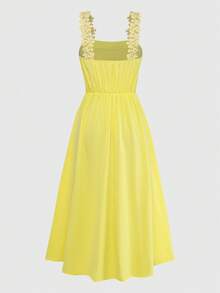 GlowEve Women's Pale Yellow Lace Trim Spaghetti Strap A-Line Waist Charming Elegant Sweet Cute Everyday Vacation Commute Fashion Date French Street Retro Versatile Spring Summer Pale Yellow New Midi Slip Dress - Light Yellow - View 3