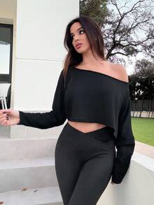 Maca Silvats Basic Casual Loose Drop Shoulder Oversized T-Shirt, Textured Jacquard Fabric For Everyday Wear Fall Cloth For Women ,Petite Women - Black - View 4