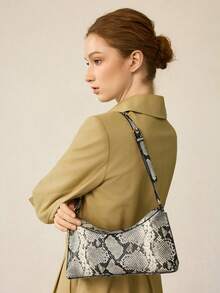 MOTF Sac à épaule de mode pour femme avec motif peau de serpent, idéal pour le trajet domicile-travail - Noir et Blanc - Voir 7