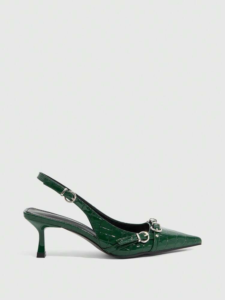 CUCCOO SZL Green Patent Leather Bit Toe Pointed Toe Stiletto Sandals, French Retro + Luxury Elegant, Inherent Refined High-End Vibe, Suitable For Women Pursuing Stylish Outfits, Can Be Paired With Work Suits, Date Dresses, Suitable For Workplace, Afternoon Tea, Light Social Occasions