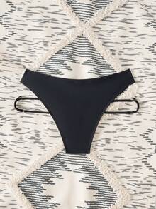 Swim SXY Knitted Solid Color All Black Side Adjustable Summer Women's Swimwear Bottom - Black - View 7