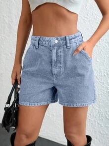 EURMUSE Damen Jeans High Waist Vintage Shorts - Babyblau - Übersicht 3