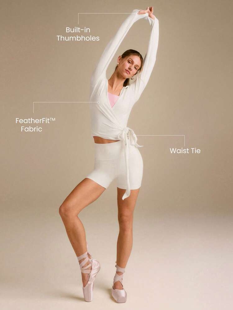 FeatherFit™ Split Decision 2-In-1 Reversible Wear Buttery-Soft Stretchy Sweat-Wicking Tie-Waist Long Sleeve Top Yoga Pilates Studio Daily Casual