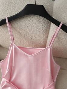 GlowEve Camiseta de mujer con diseño de lazo en la cintura, elegante para uso diario, vacaciones, salidas, fiestas, primavera/verano - Rosa - Ver 6