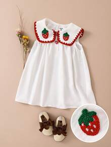 SHEIN 春夏白色连衣裙，红色花朵刺绣领口和蝴蝶结，甜美公主裙，宝宝生日礼物，适合日常穿着、节日、生日派对、家庭聚会等场合。 - 白色 - 查看 2
