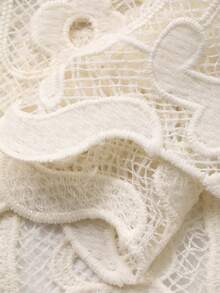 DAZY 蕾丝拼接镂空收腰长袖优雅正式夏季女式连衣裙 - 杏色 - 查看 7