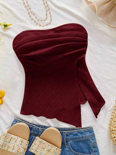 Firerie Top bandeau de unicolor elegante y romántico con abertura, adecuado para fiestas, playa, vuelta al colegio, citas, temporada de bodas