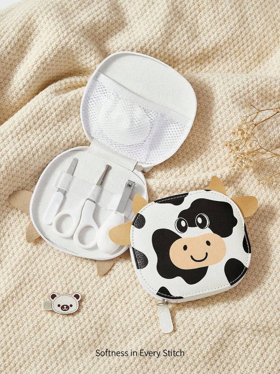 Cozy Pixies 四件套婴儿护理套装，可爱奶牛造型，适合婴儿修指甲护理工具 - 彩色 - 查看 1