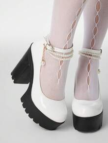 ROMWE Giày cao gót đế xuồng chống thấm nước, thời trang, thanh lịch, đa năng dành cho nữ, thích hợp cho Giáng sinh và Ngày Valentine. - Bạch Tuyết - Xem 3