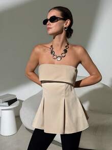 Lavishia 简约无肩带A字型上衣，时尚百搭 - 杏色 - 查看 6