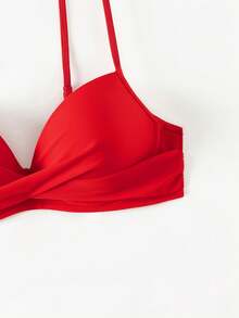 Swim Basics Women's Solid Color Wrap Around Spaghetti Strap Bikini Top - Red - View 5